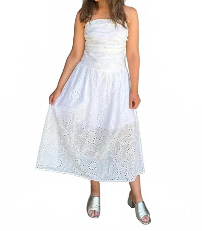 Crescent Eyelet Midi Dress In White