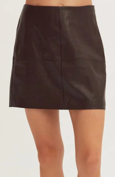 Crescent Faux Leather Column Mini Skirt In Brown