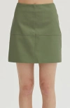 Crescent Faux Leather Column Mini Skirt In Eucalyptus