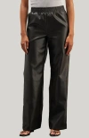 Crescent Faux Leather Straight Leg Pants In Black