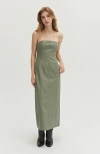 Crescent Faux Leather Tube Midi Dress In Eucalyptus