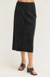 Crescent Faux Suede Pencil Midi Skirt In Black