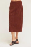 Crescent Faux Suede Pencil Midi Skirt In Red