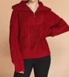 Crescent Finley Front Zip Chunky Cable Knit Sweater In Ruby In Pink