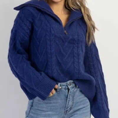 Crescent Franco Half Zip Sweater In Cobalt Blue