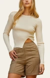 Crescent Front Split Knit Top In Cream