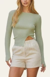 Crescent Front Split Knit Top In Eucalyptus