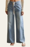 Crescent Front Tie Denim Pants In Denim Blue