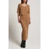 Crescent Fuzzy Top And Midi Skirt Set In Brown