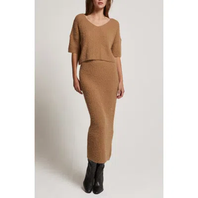Crescent Fuzzy Top And Midi Skirt Set In Brown