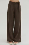 Crescent Gabardine Belted Wide Leg Trousers In Cacao