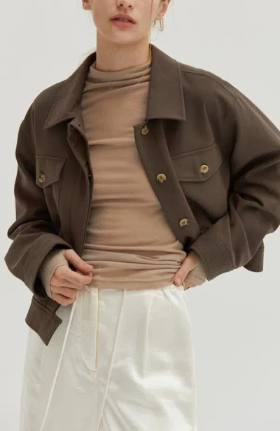 Crescent Gabardine Shirt Jacket In Cacao
