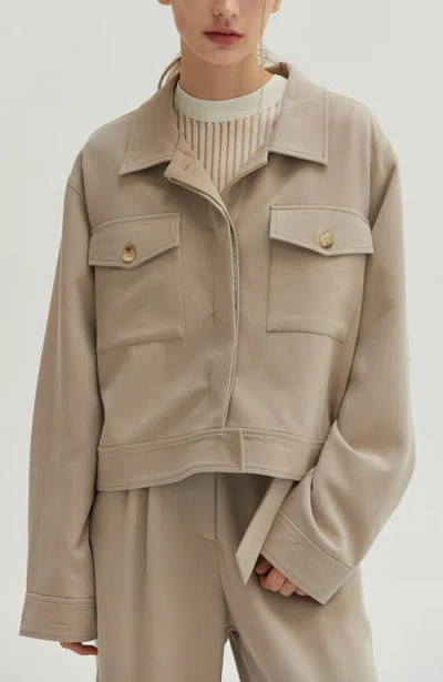 Crescent Gabardine Shirt Jacket In Stone