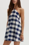 Crescent Gingham Halter Romper Dress In Multi