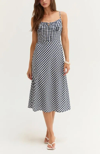 Crescent Gingham Slip Midi Dress In Blue