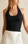 Crescent Halter Knit Top In Black