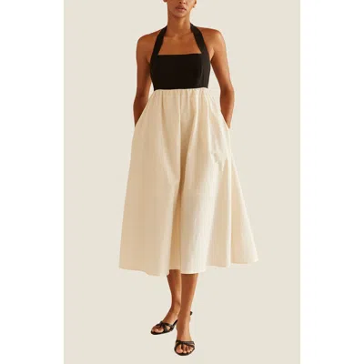 Crescent Halter Neck Midi Dress In Neutral