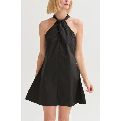 Crescent Halter Poplin Mini Dress In Black
