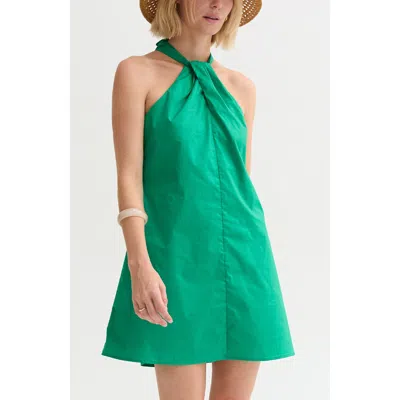 Crescent Halter Poplin Mini Dress In Green