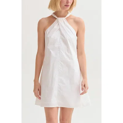 Crescent Halter Poplin Mini Dress In White