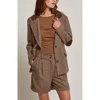 Crescent Herringbone Contrast Faux Suede Blazer In Brown