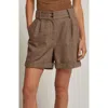 Crescent Herringbone Wool Blend Cuffed Shorts In Brown