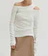 CRESCENT INGRID ONE SHOULDER RIB TOP IN OFF/WHITE