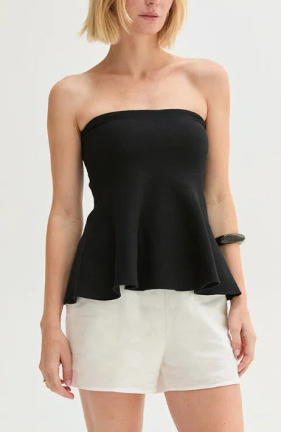 Crescent Jacquard Knit Peplum Top In Black