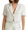 Crescent Jessie Contrast Stitch Blazer Top In White In Neutral