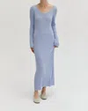 Crescent Textured Rib Knit Maxi Dress In Blue