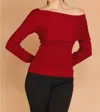 Crescent Katia Fold Over Sweater Top In Ruby In Pink
