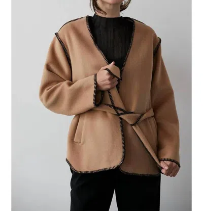 Crescent Kendra Wool Blend Wrap Coat In Camel In Brown
