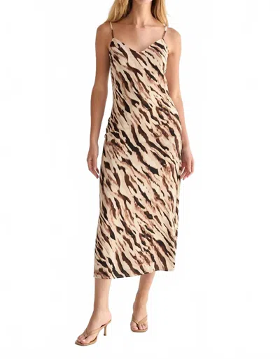 Crescent Abstract Animal Print Midi Slip Dress In Brown