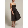 Crescent Lace Up Back Poplin Midi Dress In Brown