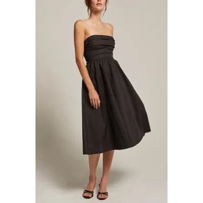 Crescent Lace Up Back Poplin Midi Dress In Brown