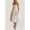 Crescent Lace Up Back Poplin Midi Dress In White