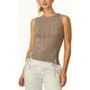 Crescent Lace Up Linen Blend Knit Tank Top In Brown