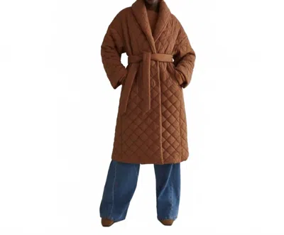 Crescent Lakeshore Quilted Puffer Wrap Coat In Caramel Khaki In Brown