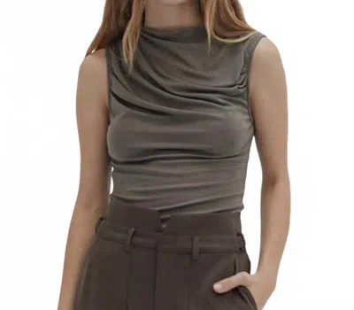 Crescent Lara Sleeveless Shirred Knit Top In Eucalyptus In Brown