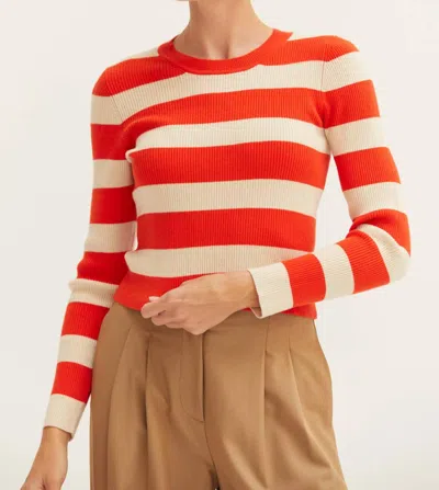 Crescent Lia Striped Rib Knit Top In Orange And Cream In Multi