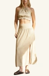 Crescent Linen Blend Halter Top & Maxi Skirt Set In Beige
