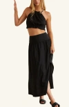 Crescent Linen Blend Halter Top & Maxi Skirt Set In Black