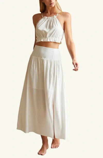 Crescent Linen Blend Halter Top & Maxi Skirt Set In Ivory