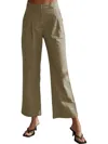 Crescent Linen Blend Trouser In Moss In Pink