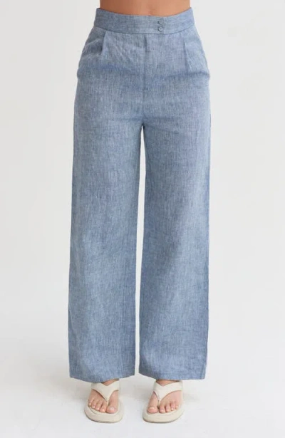 Crescent Linen Wide Leg Pants In Blue