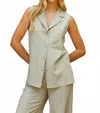 Crescent Lisa Sleeveless Button Up Top In Eucalyptus In Green