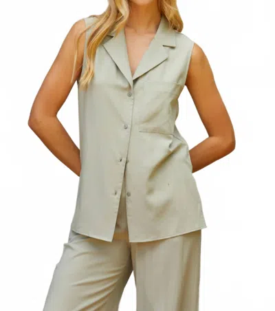 CRESCENT LISA SLEEVELESS BUTTON UP TOP IN EUCALYPTUS