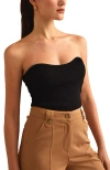 Crescent Lurex Rib Corset Top In Black
