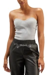 Crescent Lurex Rib Corset Top In Silver