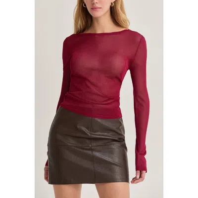 Crescent Lurex Sheer Knit Top In Red